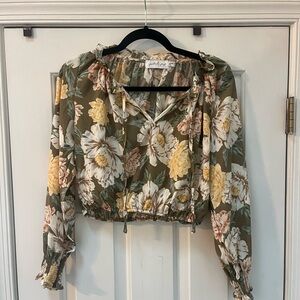 Petal & Pup Tan Floral Crop Blouse
